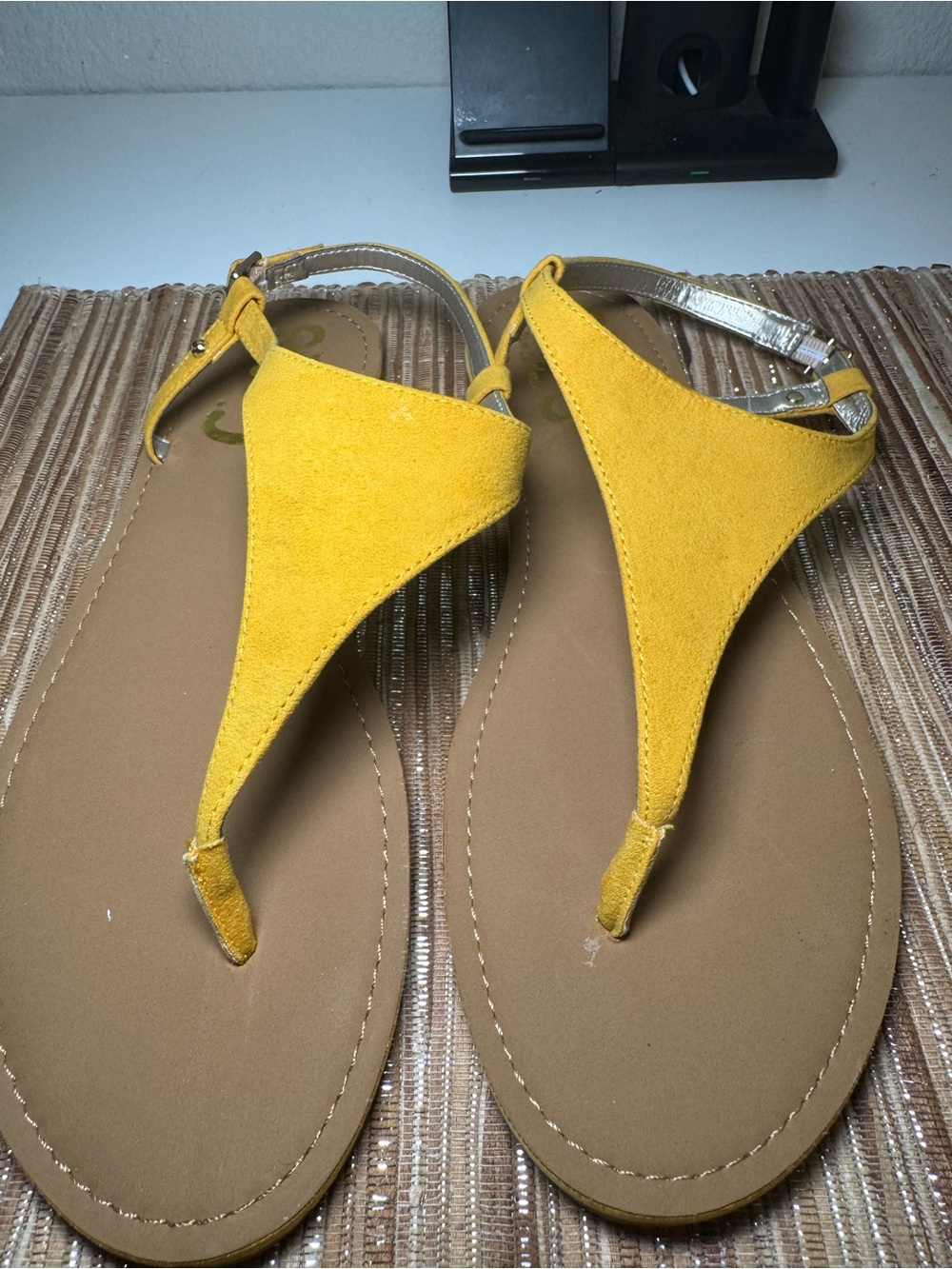 Circus by Sam Edelman Yellow Suede Thong Sandals with Metallic Ankle Strap